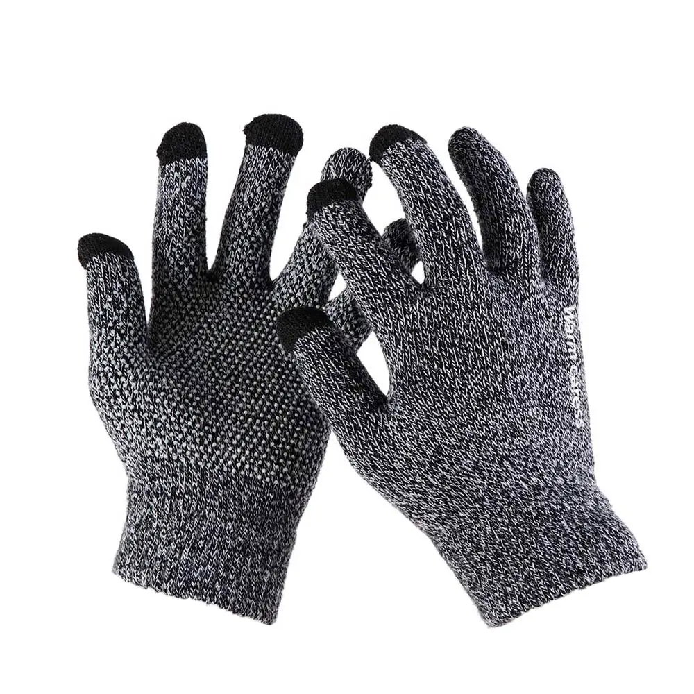 Light Gray 4 Вязаные перчатки для сенсорного экрана, зима-осень, мужские, высокое качество, мужские, утолщенные, теплые, шерстяные, кашемировые, одноцветные, перчатки, варежки, деловые перчатки - Цвет: Light Gray 4
