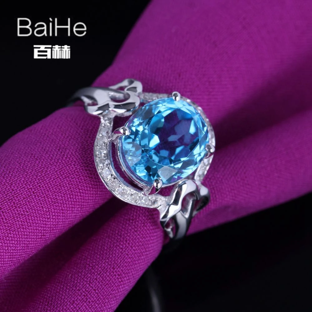 BAIHE Стерлинговое Серебро 925 4ct Сертифицированный синий безупречный овальный вырез подлинный синий топаз помолвка женские модные ювелирные изделия кольцо