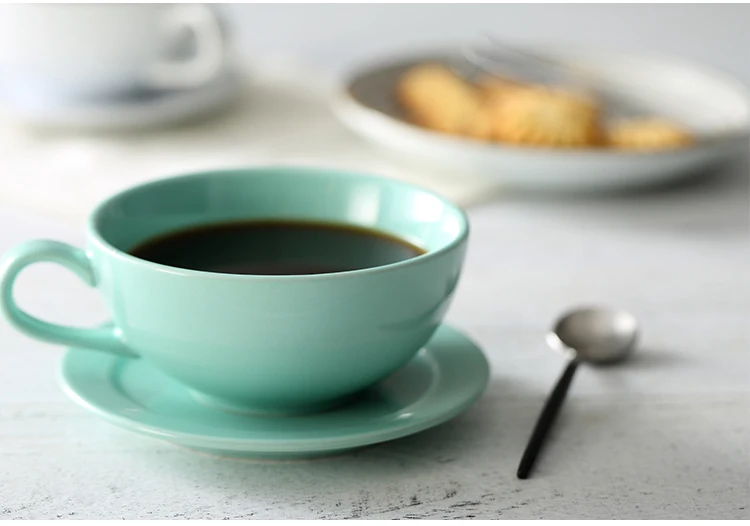 Новая керамическая кофейная чашка в скандинавском стиле с поддоном, 250 мл, одиночная глазурь, керамическая кофейная чашка, блюдце, набор, чашка для латте, капучино, молочный чай