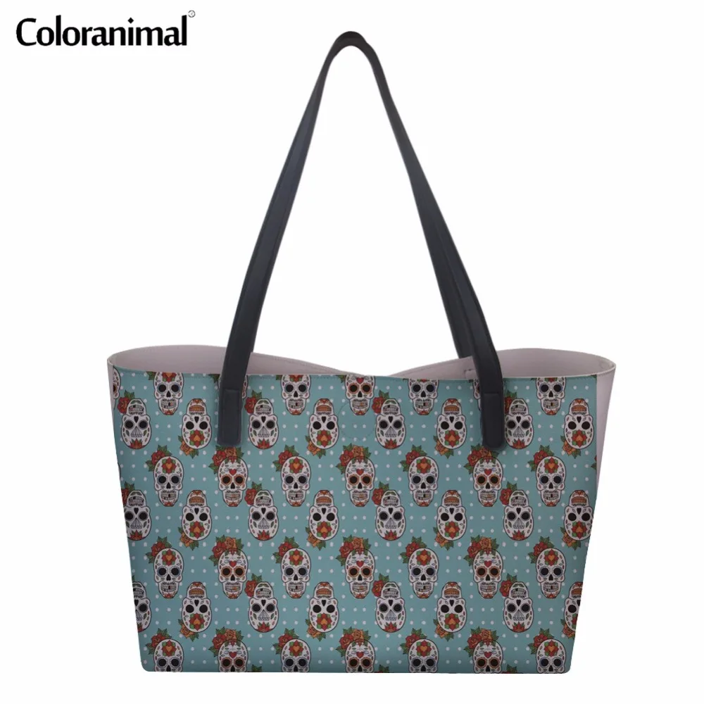 Coloranimal 2018 Large Women PU Leather Tote Bags Cartoon Skull Candy Flower Print Women Handbag Shoulder Bag Beach Shopping Bag Coloranimal 2018 Large Women PU Leather Tote Bags Cartoon Skull Candy Flower Print Women Handbag Shoulder Bag Beach Shopping Bag