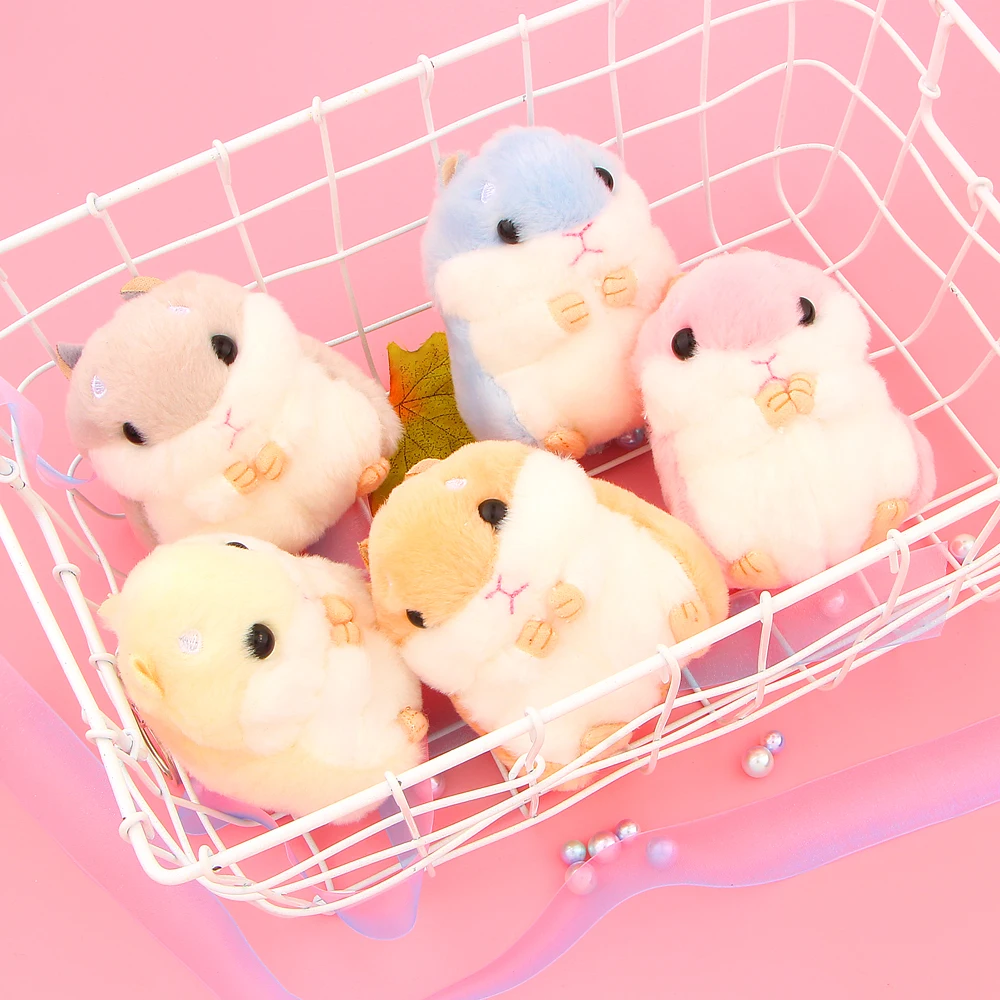 12cm Mini Hamster Pom Pom toy Women fluffy Bunny Hamster Toy Doll Bag Car Key Ring 2