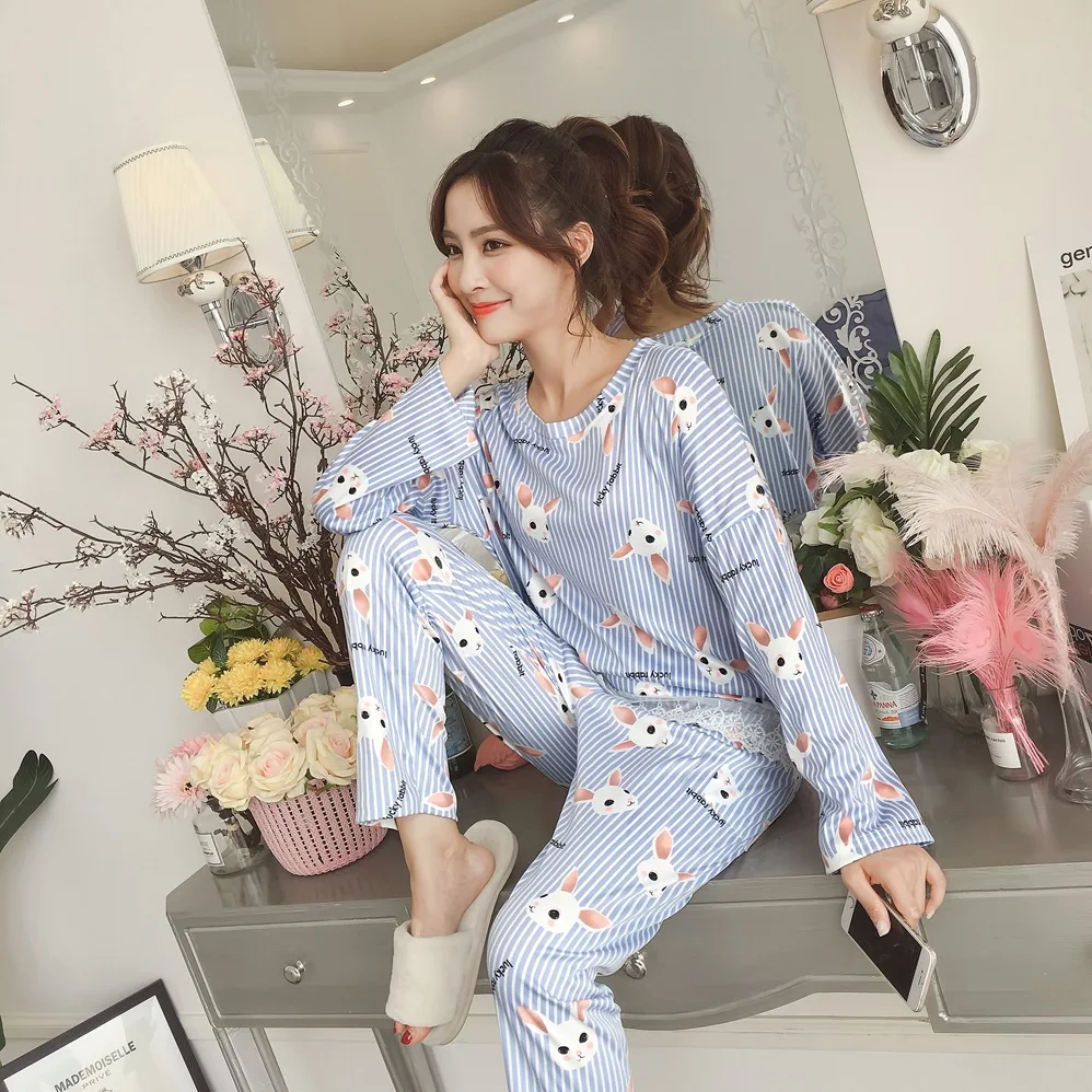 

Women Autumn Pajama Set Bear Printing pijama Home Pyjamas Woman Cotton Pyjama Set Sleepwear Plus Size Pajamas For Women pyjama