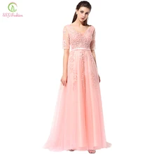 SSYFashion, кружевное вечернее платье, для невесты, банкета, сексуальное, v-образный вырез, половина рукава, вышивка, длинные, вечерние, для выпускного вечера, платье на заказ