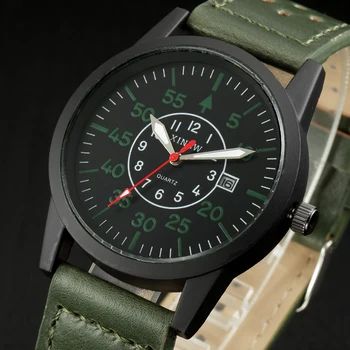 

Fashion Designer Brand XINEW 2018 Watches Mens Russian Army Green Leather Casual Date Calendar Quartz Watch Reloj Hombre Moda