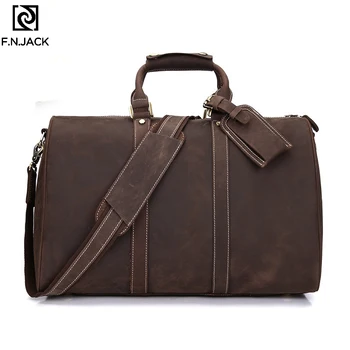 

F.N.JACK New Mens Retro Cowhide Handbag Shoulder Bag Leather Large Capacity Travel Man Crossbody Bags Business Casual Handbags