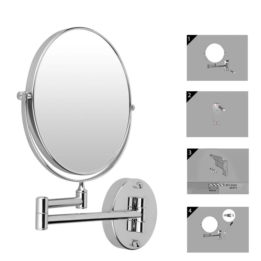  Design Bathroom Mirror Cosmetic Mirror 7X Magnification Wall Mounted Adjustable Makeup Mirror silve
