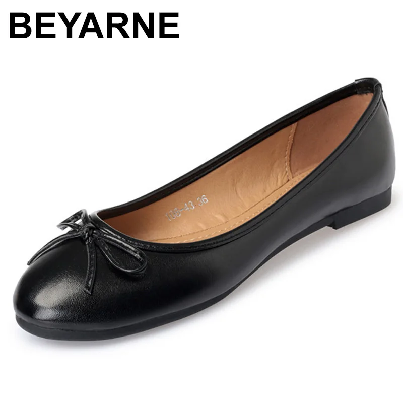 

BEYARNE Lady soft sole Flats casual Shoes for drive pregnant woman boat shoes Women Spring summer Shoes round toe35-41bowtieE496