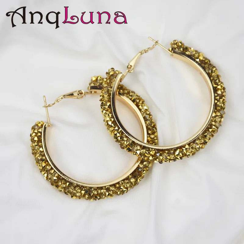 

Bohemian Charm 6 Color Crystal Rhinestone Beads Circle Earrings For Women Jewelry Medium Size Gold Alloy Shiny Round Earring