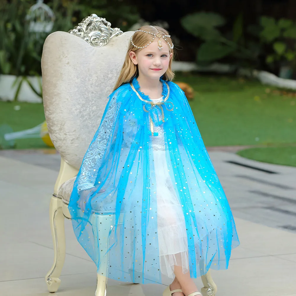 Сетчатая мантия из тюля для девочек, детская накидка принцессы Эльзы, Детский карнавальный костюм принцессы для дня рождения, подарки на Рождество Хэллоуин