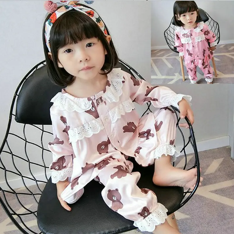 Kids Cartoon Pajamas Infant 2017 Autumn Baby Girls Cotton Cartoon Bear