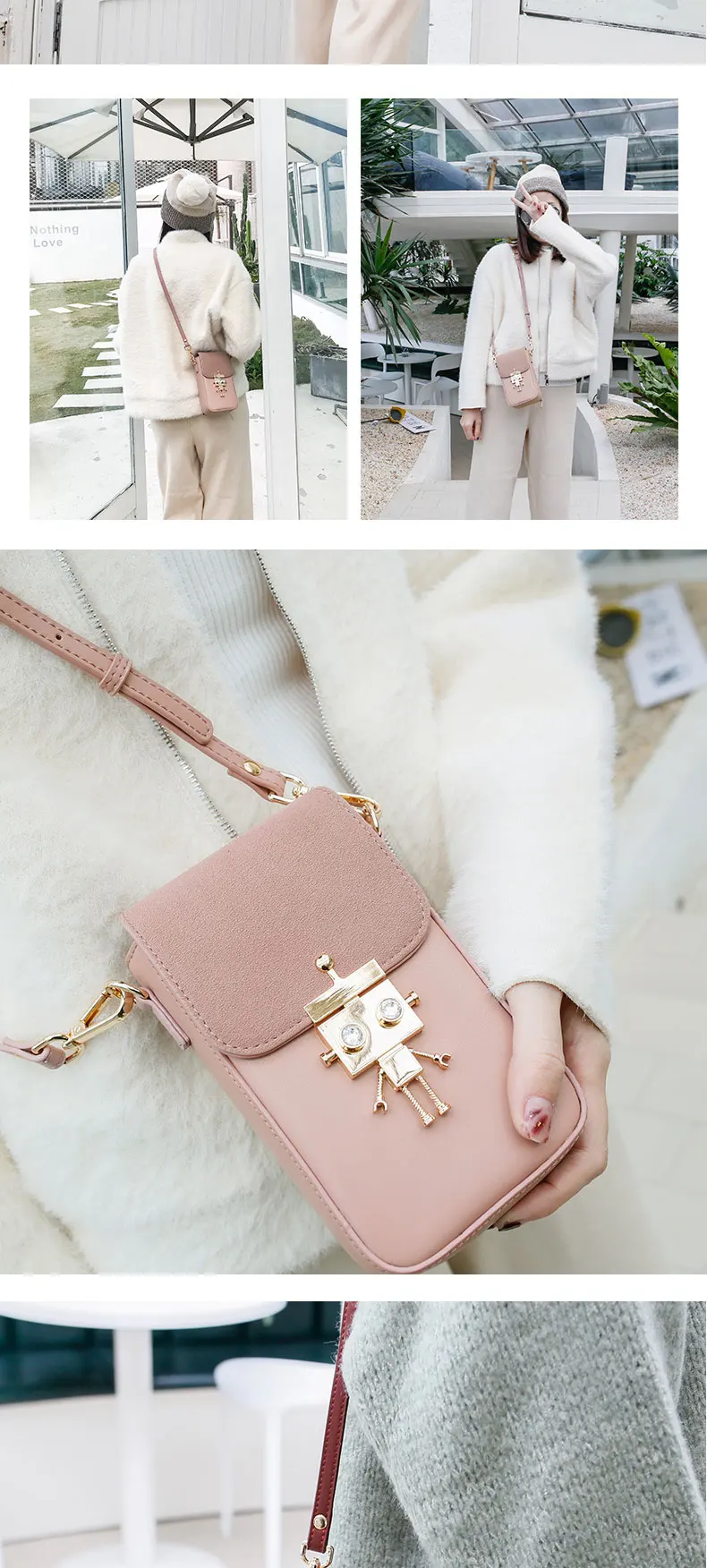 Дизайнерские женские сумки, Корейская мини-сумка, сумки для сотового телефона, простые маленькие сумки через плечо с роботом, модная женская сумка на плечо с клапаном