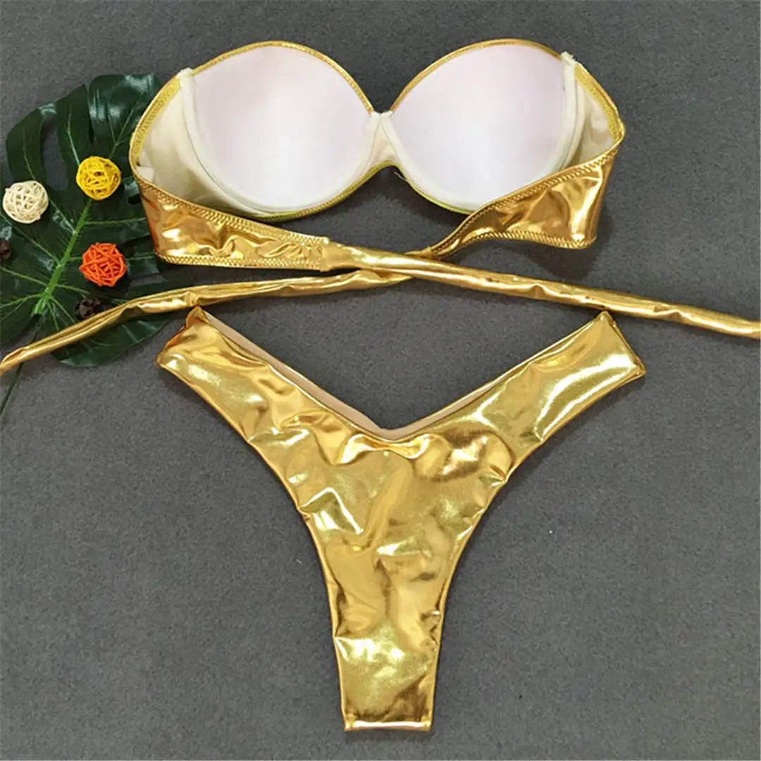 Новинка, бикини-бандо, сексуальный женский купальник, комплект бикини из двух предметов с чашечкой бюстгальтера, купальный костюм, V1609
