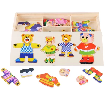 

Little Bear Change Clothes Children's Early Education Wooden Jigsaw Puzzle Dressing Game Baby Wooden Puzzle Toys Free Shipping