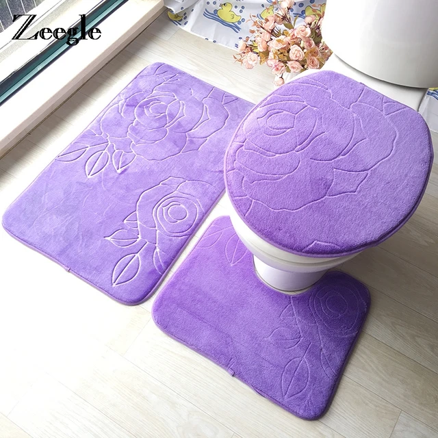 Zeegle Bath Mat Bathroom Carpet Rug 3D Heart Pattern Absorbent Floor Mat Non-slip Memory Foam Toilet Rug Bathroom Accessories