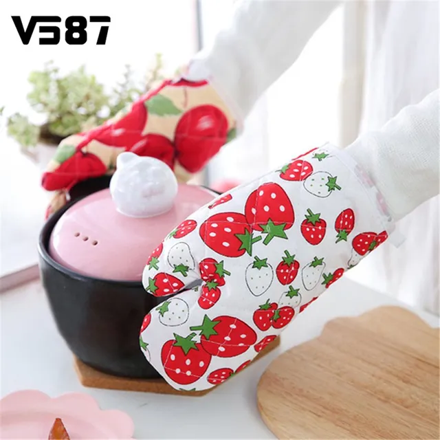 Anti Melepuh Strawberry Kartun Sarung Tangan Oven Mitt Potholders Anti Melepuh Strawberry Kartun Sarung Tangan Oven Mitt Potholders Microwave Dapur Memasak Baking Bbq