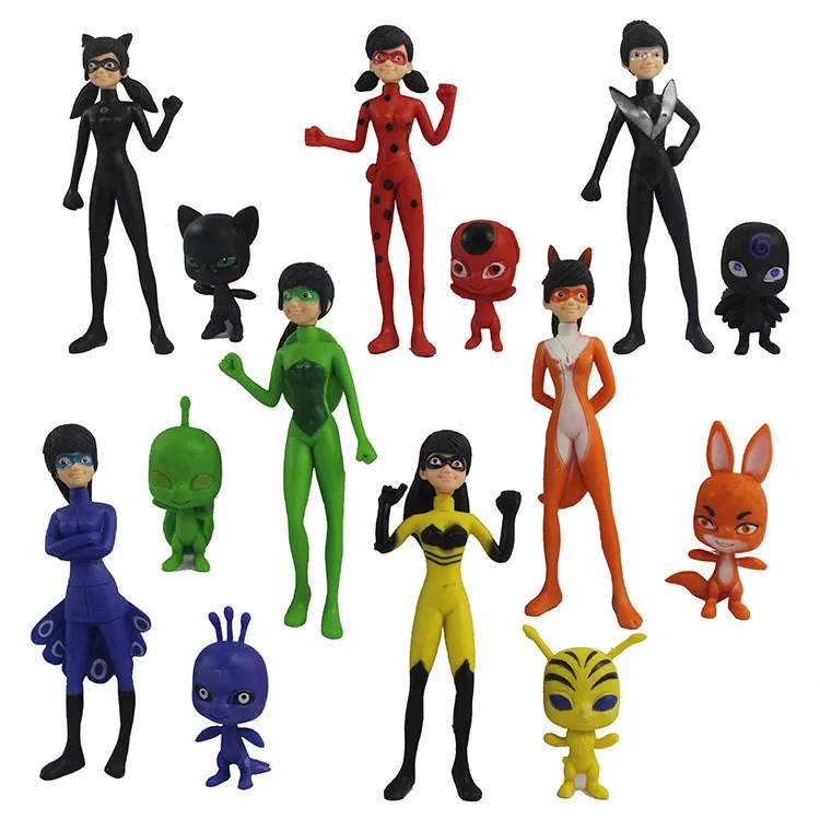 

14pcs/lot Lady Ladybug Anime Figure Toy Sets PVC Lady Bug Girls Cat Noir Collection Cartoon Figurines Vinyl Doll Girls Toys