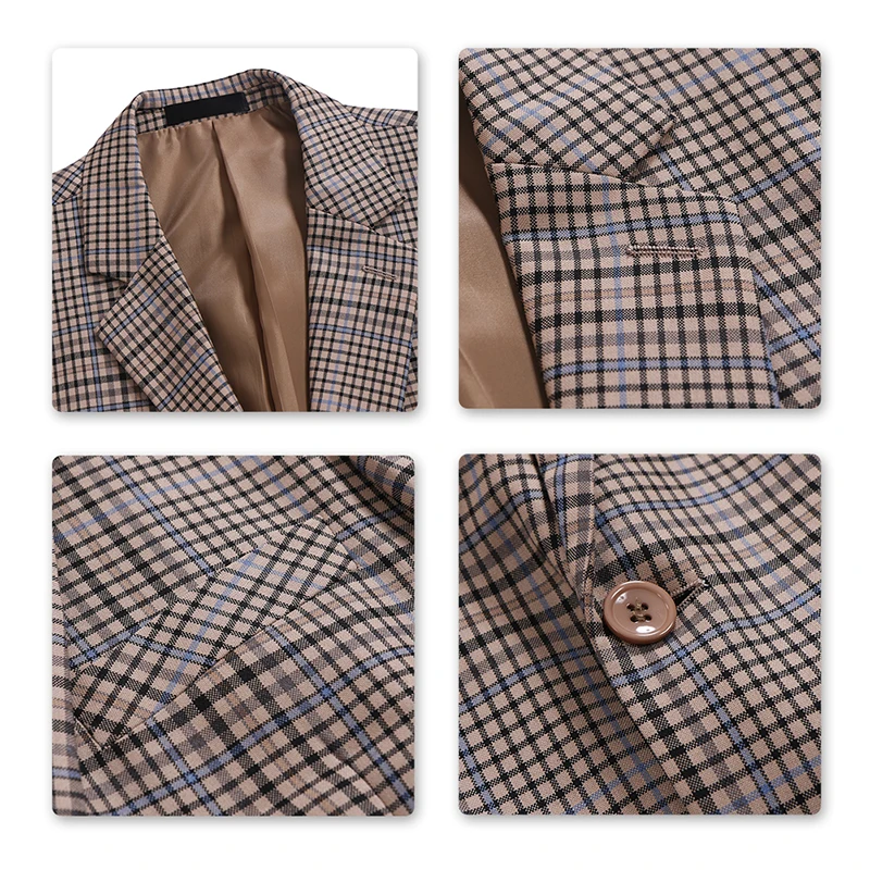 New Men's Plaid Check Business Suits Men Wedding Party Casual Suits 3 Piece Made High Quality Jacket Vest Pant