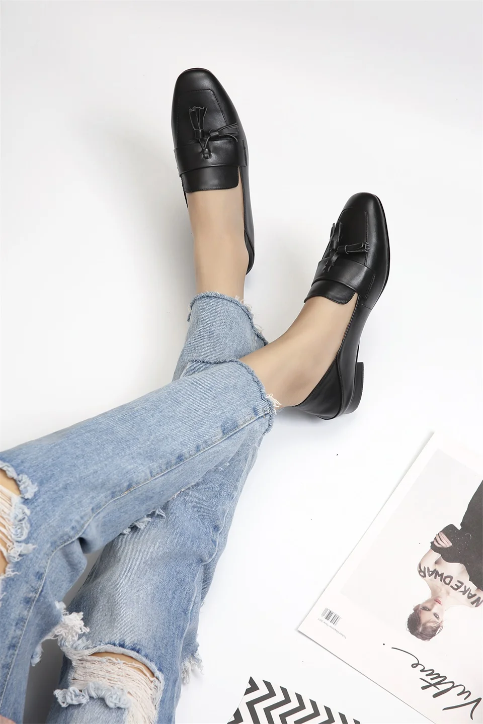 Г. весенне-Летняя женская обувь удобная кожаная тканевая модная женская обувь с декоративным квадратным носком на каблуке 2 см размер 33-42