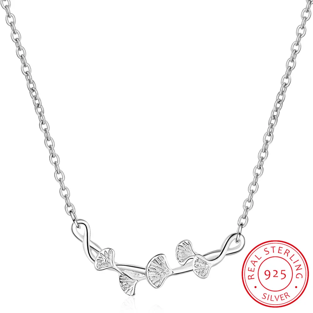 

New Fashion Jewelry Fresh Nature 925 Sterling Silver Necklaces Ginkgo Leaves Handmade Creative Female Pendant Necklaces H317