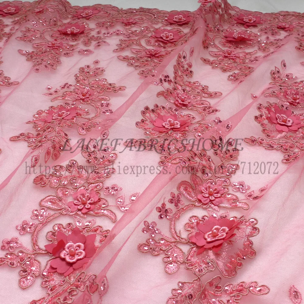 Арбуз красный/розовый/фуксия/бежевый/желтый ручной работы 3D цветы/бисером свадебное/вечернее платье кружевная ткань 49 ''ширина 1 ярд