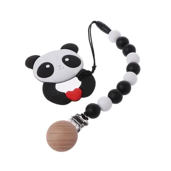 

Baby Teether Ring With Pacifier Chain Clip Panda BPA Free Silicone Teethers Teething Chew Toy Infant Gift