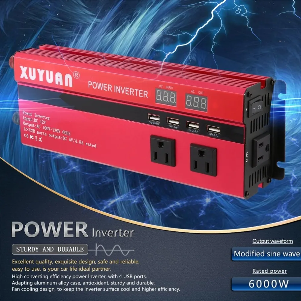 Профессиональный 6000 Вт Мощность инвертор DC 12V к переменному току 110V Светодиодный