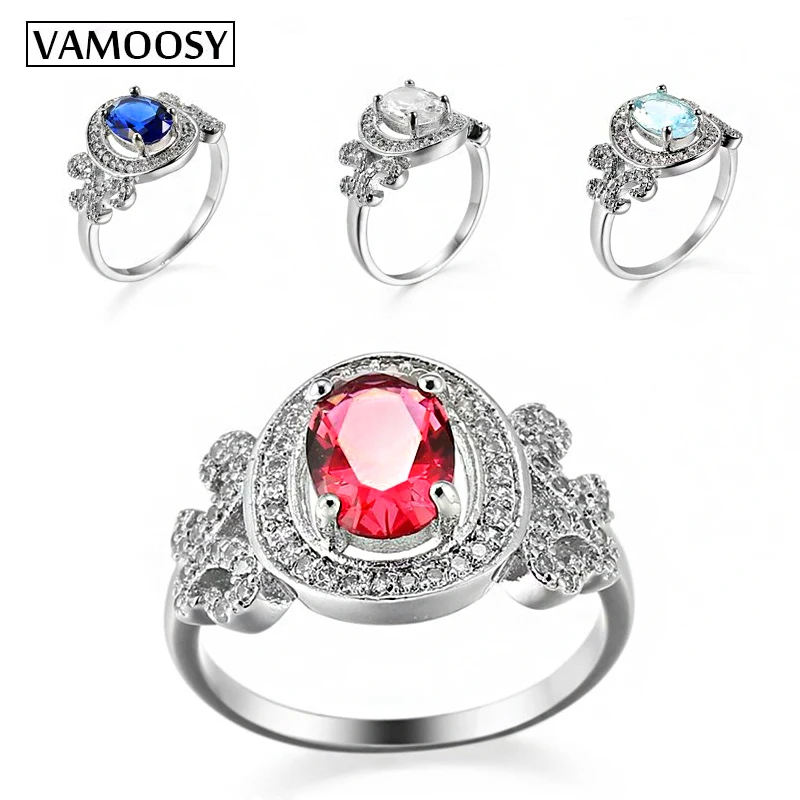 

VAMOOSY Fashion CZ Stone Copper Wedding Engagement Solitaire Ring Propose Statement Promise Valentine Anniversary Women Rings