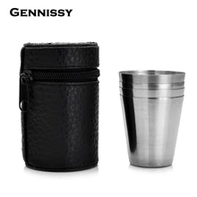 GENNISSY 4 unids/set Pocket Shot Glass Mini Alcohol de Acero Inoxidable Taza Para Beber Whisky Mejores hombres de Regalo Al Aire Libre