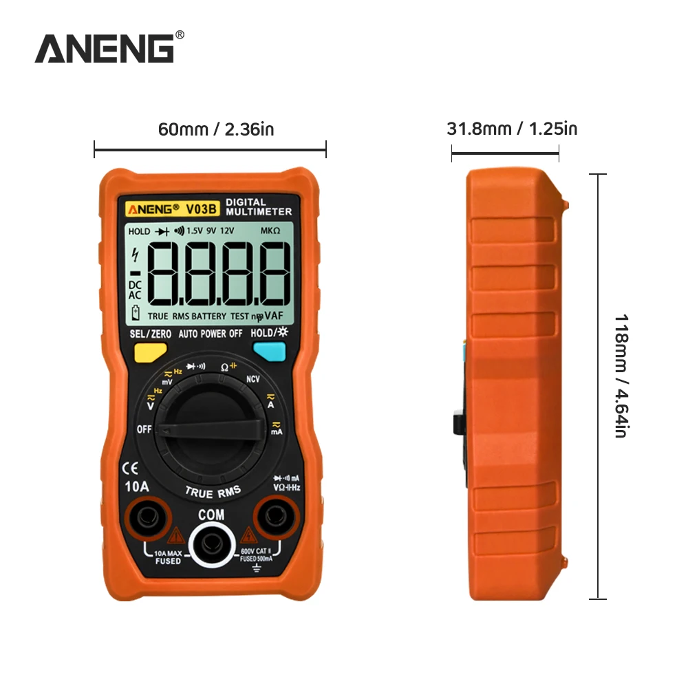 ANENG V03B ЖК-Аналоговый Цифровой мультиметр тестер 4000 отсчетов multimetro esr метр мультиметр Автоматическое отключение питания пик автоматический измерительный прибор - Цвет: Оранжевый