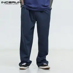 INCERUN мужские прямые брюки в китайском стиле ретро Хлопок повседневные эластичные брюки талия галстук сплошной цвет свободные