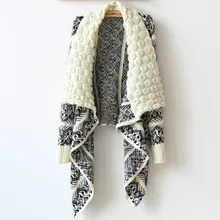 Шикарный винтажный необычный вязаный кардиган с рукавами «летучая мышь», Геометрическая накидка, пончо, Полосатое трикотажное пальто с длинными рукавами, шаль, куртка, топы