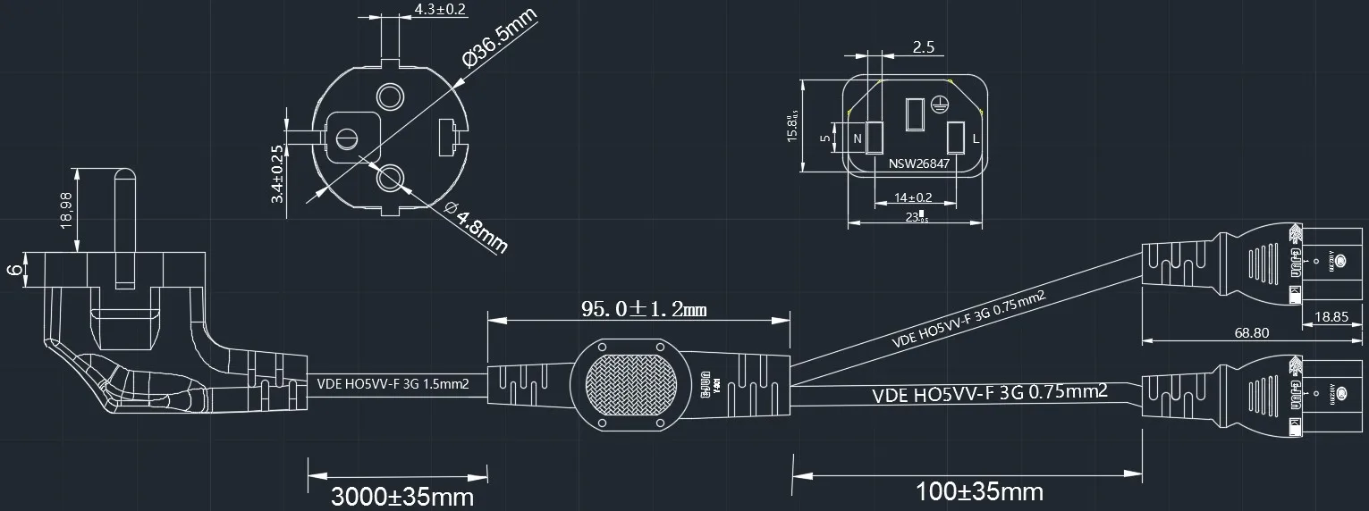 VDE Schuko CEE7/13 до 2XC13 Женский Y Тип сплиттер шнур питания, евро кабель линии электропередач. Угловой пользовательский