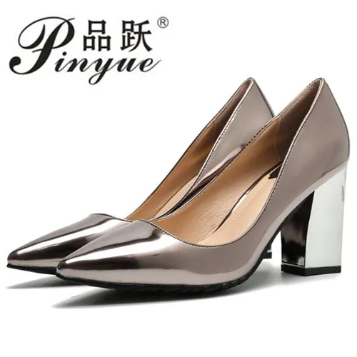 

Fashion Sexy Women's Singles Shoes Pumps Pointed Toe Shallow Mouth Thick Heel high-heeled Women Shoe Gold Silver Small Size Pump