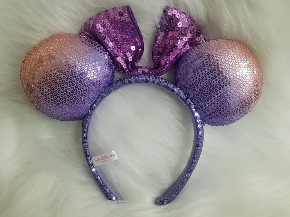 Details about   Disney Parks Purple Sequins Bow Minnie Ears Shanghai Disney Resort New Headband 