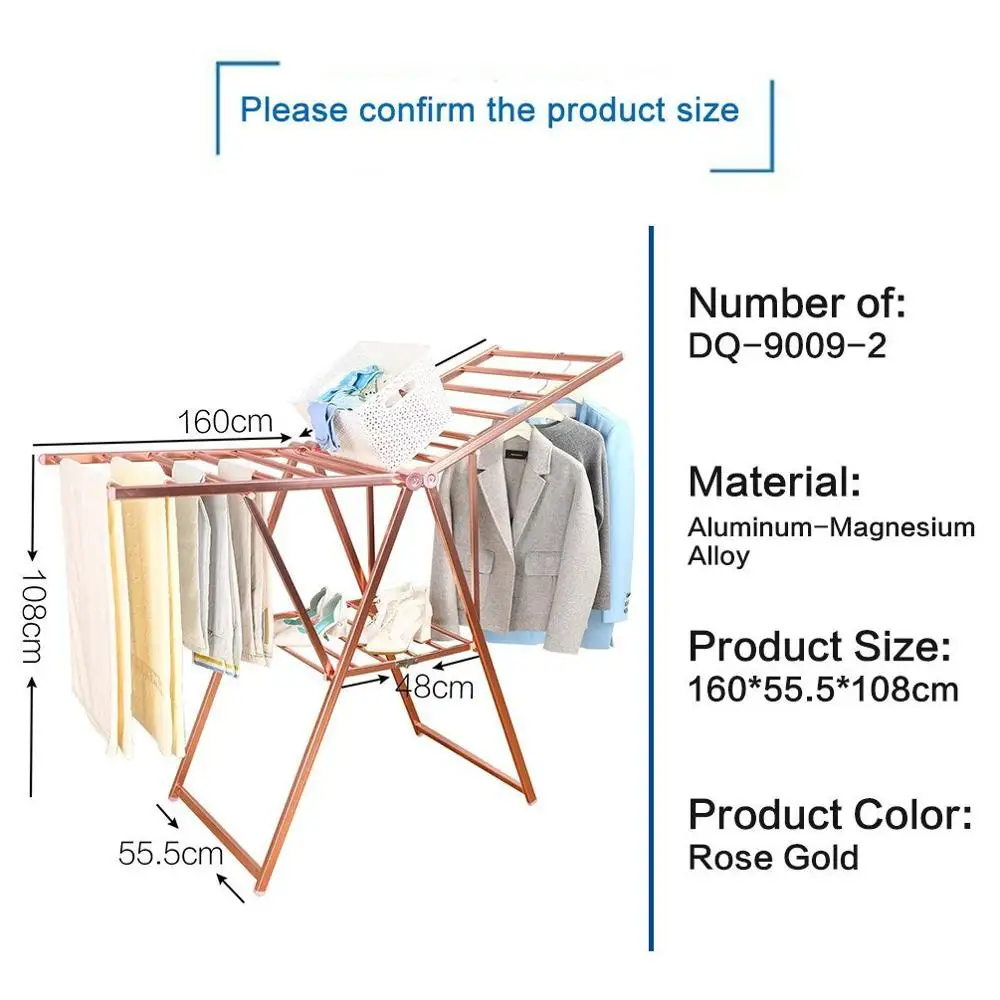 Складные вешалки для сушки одежды, вешалки для полотенец, одежды, прачечной, балкона, стойка, экономия пространства для внутреннего и наружного DQ9009-1/-2/-3 - Цвет: Rose Gold