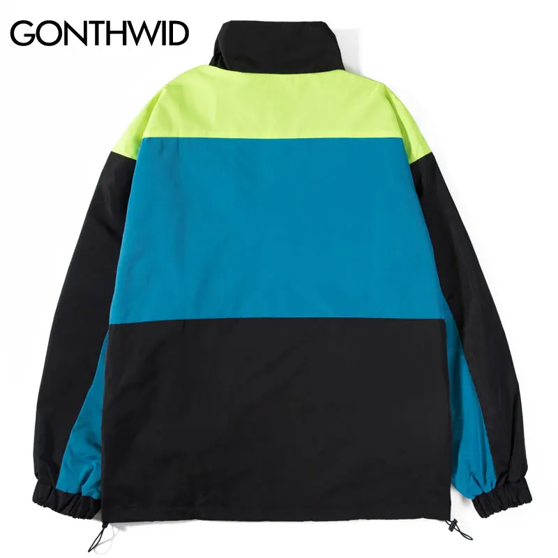 GONTHWID винтажная разноцветная ветровка с карманами в стиле пэчворк, спортивные куртки на молнии, верхняя одежда для мужчин в стиле хип-хоп, Повседневная Уличная куртка, пальто