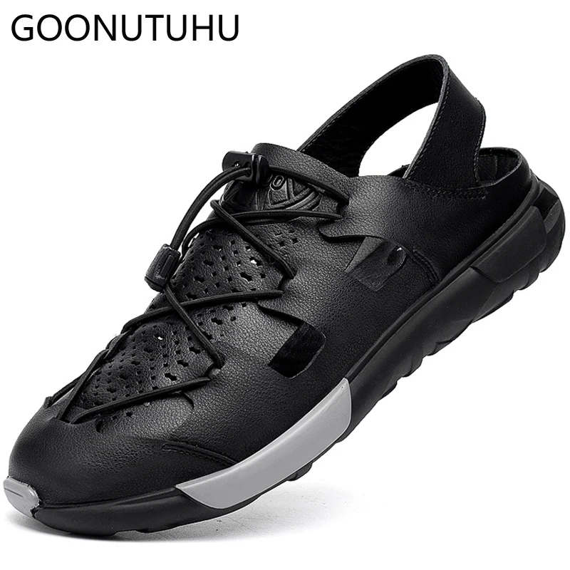 

2019 new fashion men's sandals casual genuine leather shoes male summer beathable beach sandal man black outdoor sandals for men