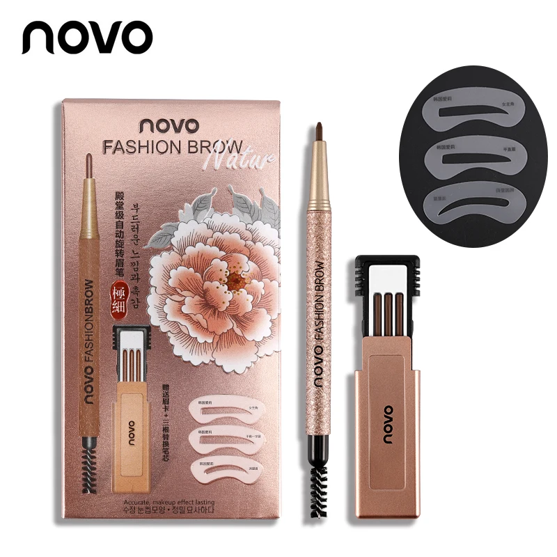 

NOVO 4 Color Eyebrow Pen + 3pcs Refill + 3pcs Eyebrow Templates Eyebrow Enhancer Makeup Set Create Natural Waterproof Eyebrows