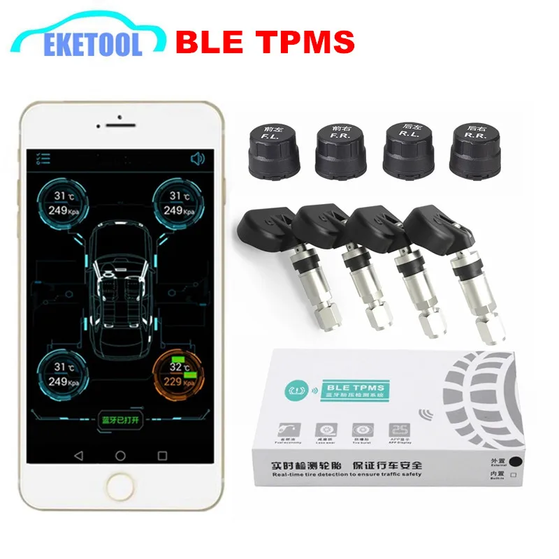 BLE TPMS беспроводной 4 Датчики автомобильных шин давление мониторинга системы TPMS Предупреждение по Bluetooth 4,0 для APP IOS/Android