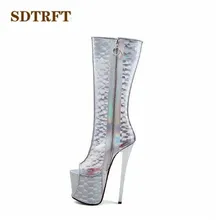 SDTRFT/модные летние женские сапоги до колена на шпильке 20 см с открытым носком туфли-лодочки на платформе женская прозрачная обувь SM