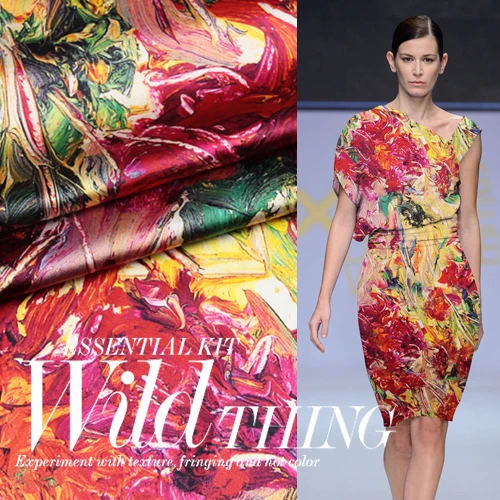 

SP101 Pure Silk/ Oil Painting Sweet Aroma/ Silk Fabric Mulberry Silk Elastic/ 93% Silk 7% Spandex Width 1.29yd Thickness 19mm