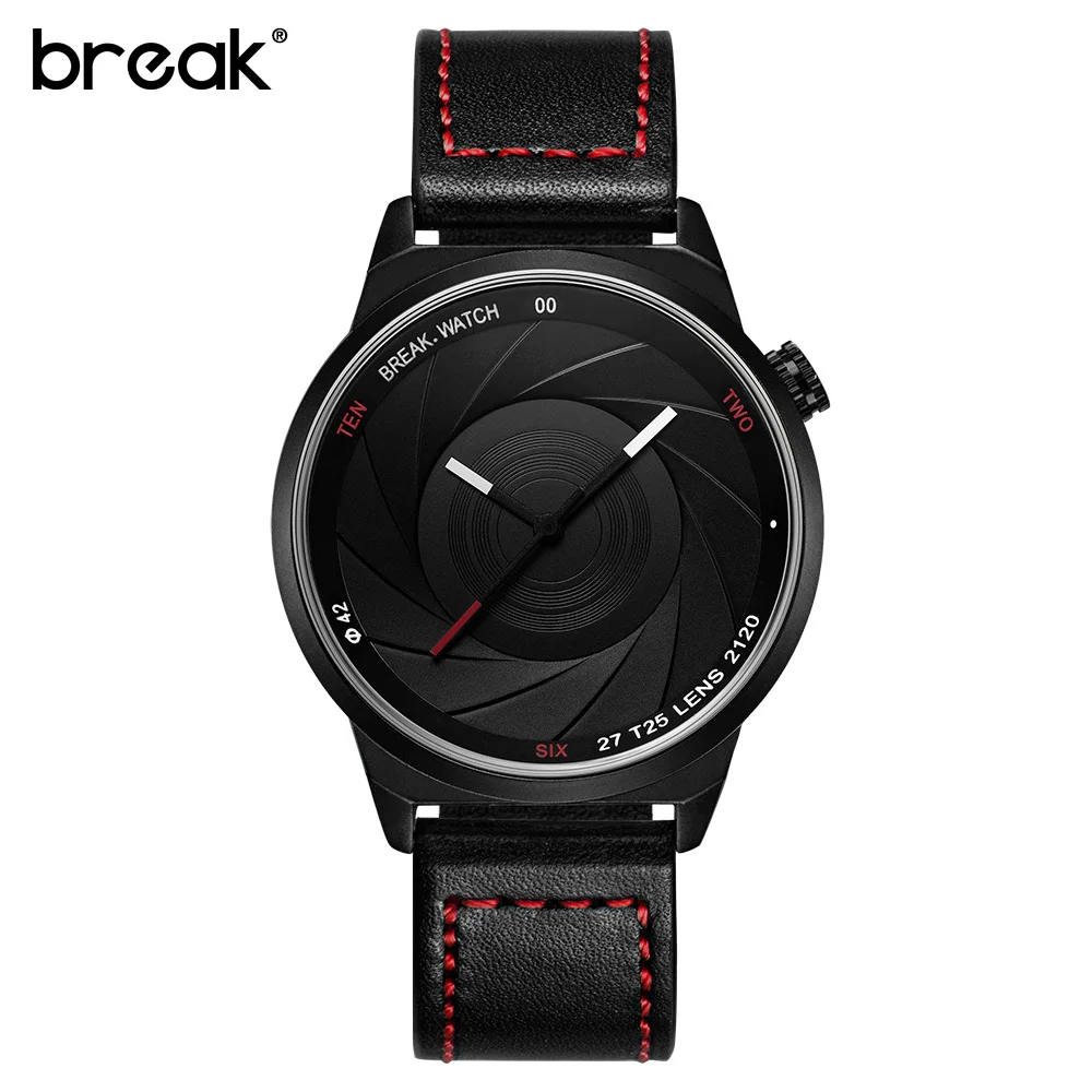 leather strap red Break креативный уникальный дизайн для мужчин s часы лучший бренд класса люкс наручные кварцевые спортивные наручные часы для мужчин подарок часы Relogio Masculino - Цвет: leather strap red