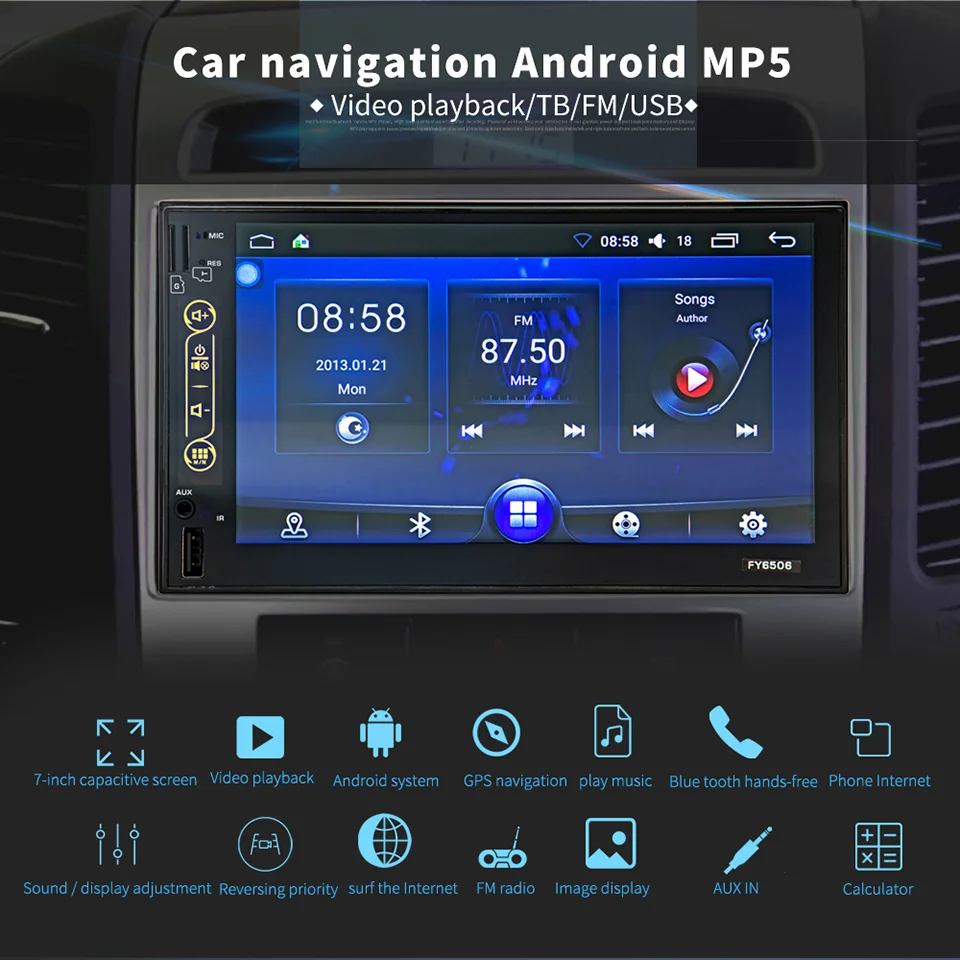 AOSHIKE gps 2 Din Автомобильный мультимедийный плеер 7 ''HD Автомобильный MP5 плеер Bluetooth wifi четырехъядерный Android 6,0 FM MP4