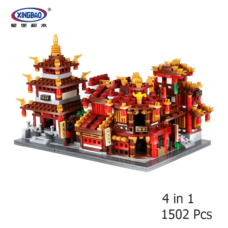 

XingBao 01102 Zhong Hua Street Series 4 in 1 Teahouse Library Cloth House Wangjiang Tower Building Blocks Brick gift 1502Pcs