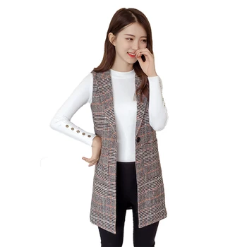 

Plaid Vest Jacket Women 2018 New Spring Autumn Fashion Sleeveless Blazers Casual Tops Plus size Slim Waistcoat Female N273