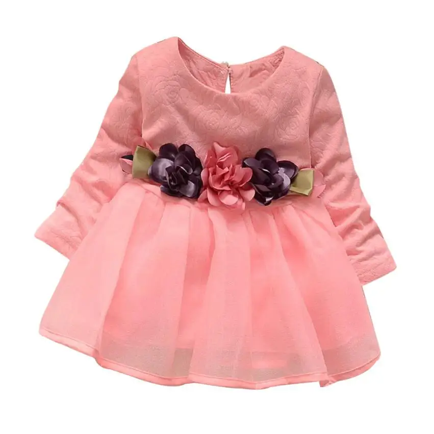 

Girls Dress 2017 Summer Girls Long Sleeve Party Flower Princess Dress Kids Outfits Clothes D50