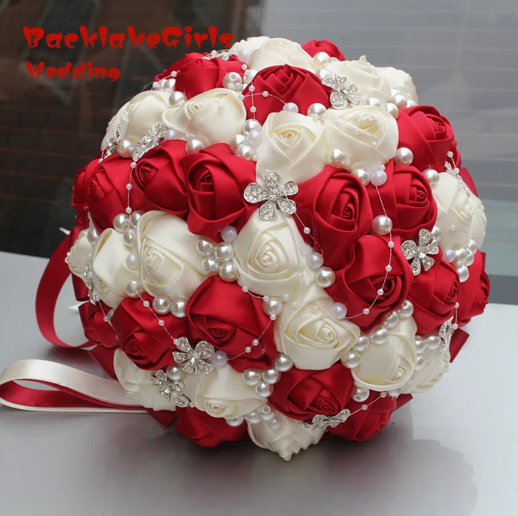 New Arrival Half Ball Handmade Satin Wedding Bouquet for European Wine Diamond Holding Flowers Custom Color Optioal | Свадьбы и