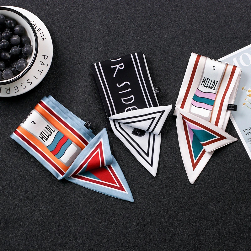 

2019 Designer Silk Scarf for Women Neck Scarfs Letter Print Fashion Lady Skinny Hand Bag Scarves Female Neckerchief