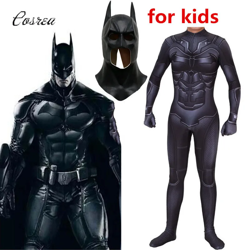 

Movie The Batman Costume Child Cosplay Batman Helmet Mask Bruce Wayne Superhero Adult Batman Costume Zentai Bodysuit Jumpsuit