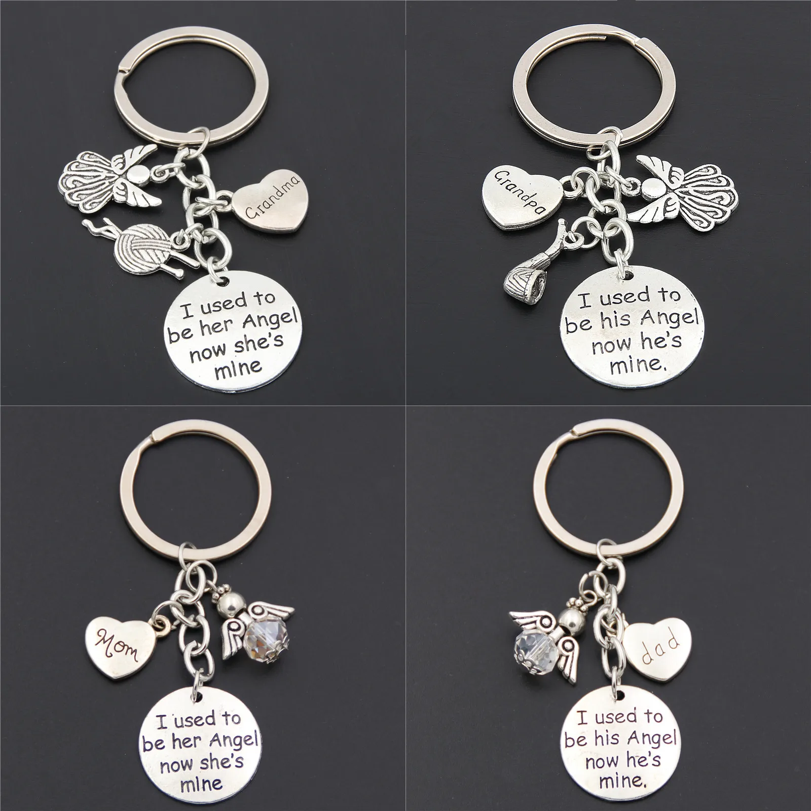 

1pc Silver Angel Charms Keychains Gift For Mom Dad With Words Memorial Keyring I Used To Be Her/his